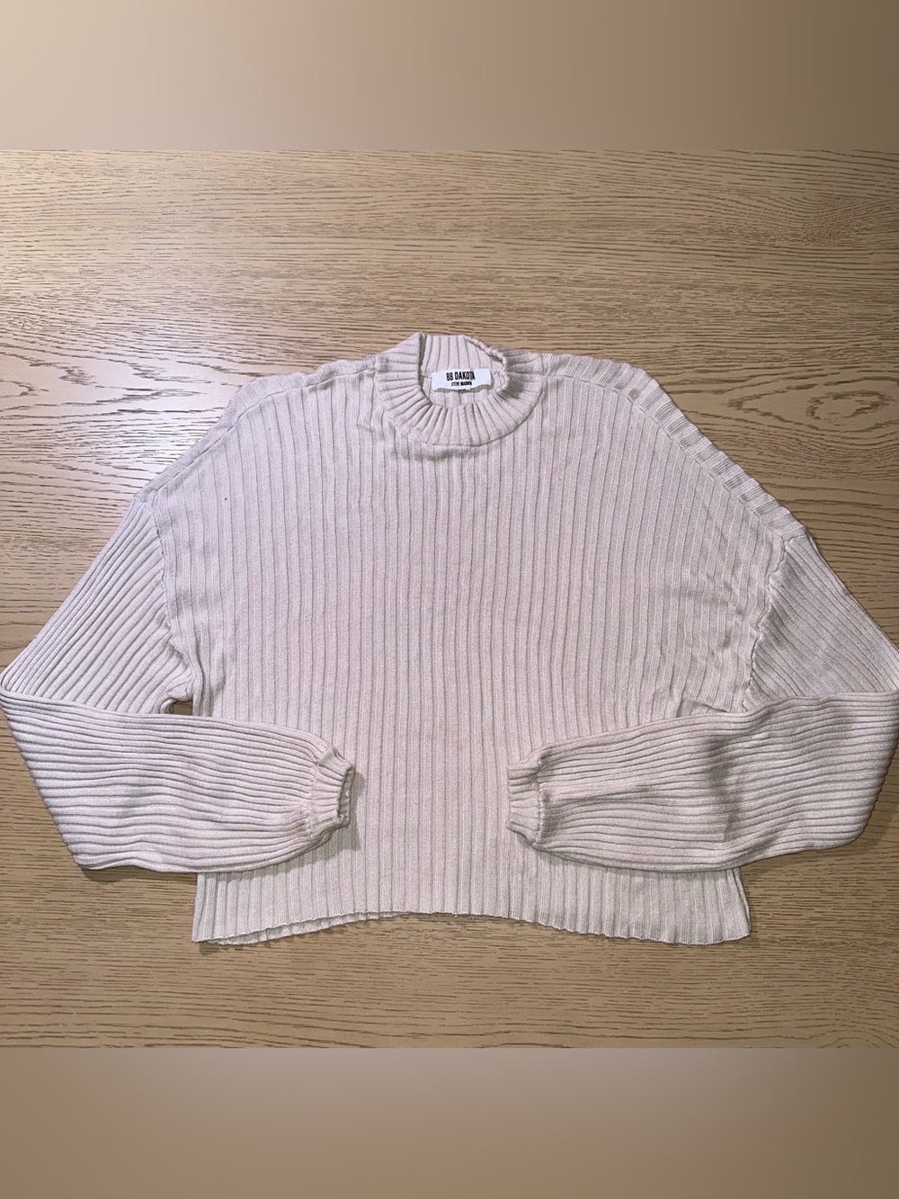 BB Dakota Steve Madden Ribbed Knit Mock Neck Sweater Beige Cream Slouchy XS A350